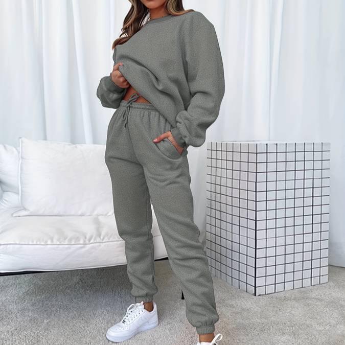 Indianna | Ribbed Crew Neck Sweat Set with Drawstring Joggers