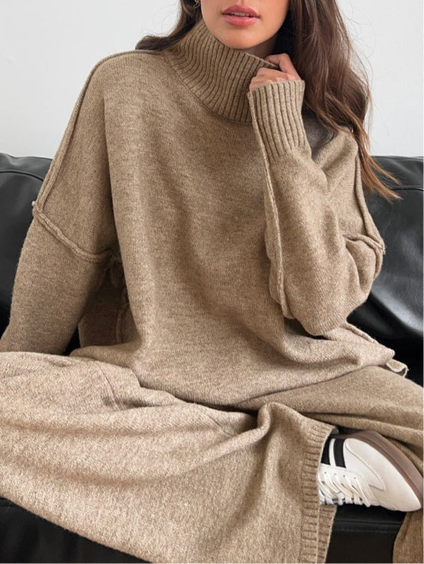 Yolette | Ribbed Knit Sweat Set with Wide Leg Pants for Women