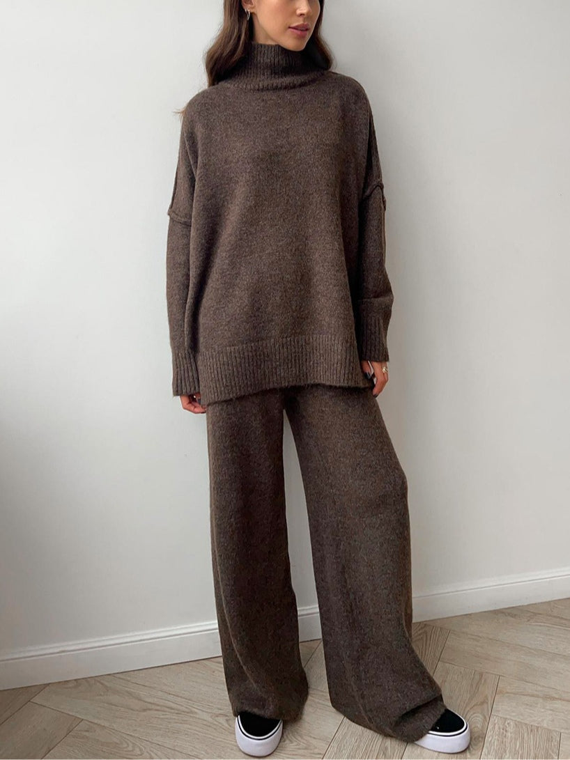 Yolette | Ribbed Knit Sweat Set with Wide Leg Pants for Women