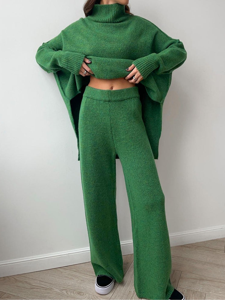 Yolette | Ribbed Knit Sweat Set with Wide Leg Pants for Women