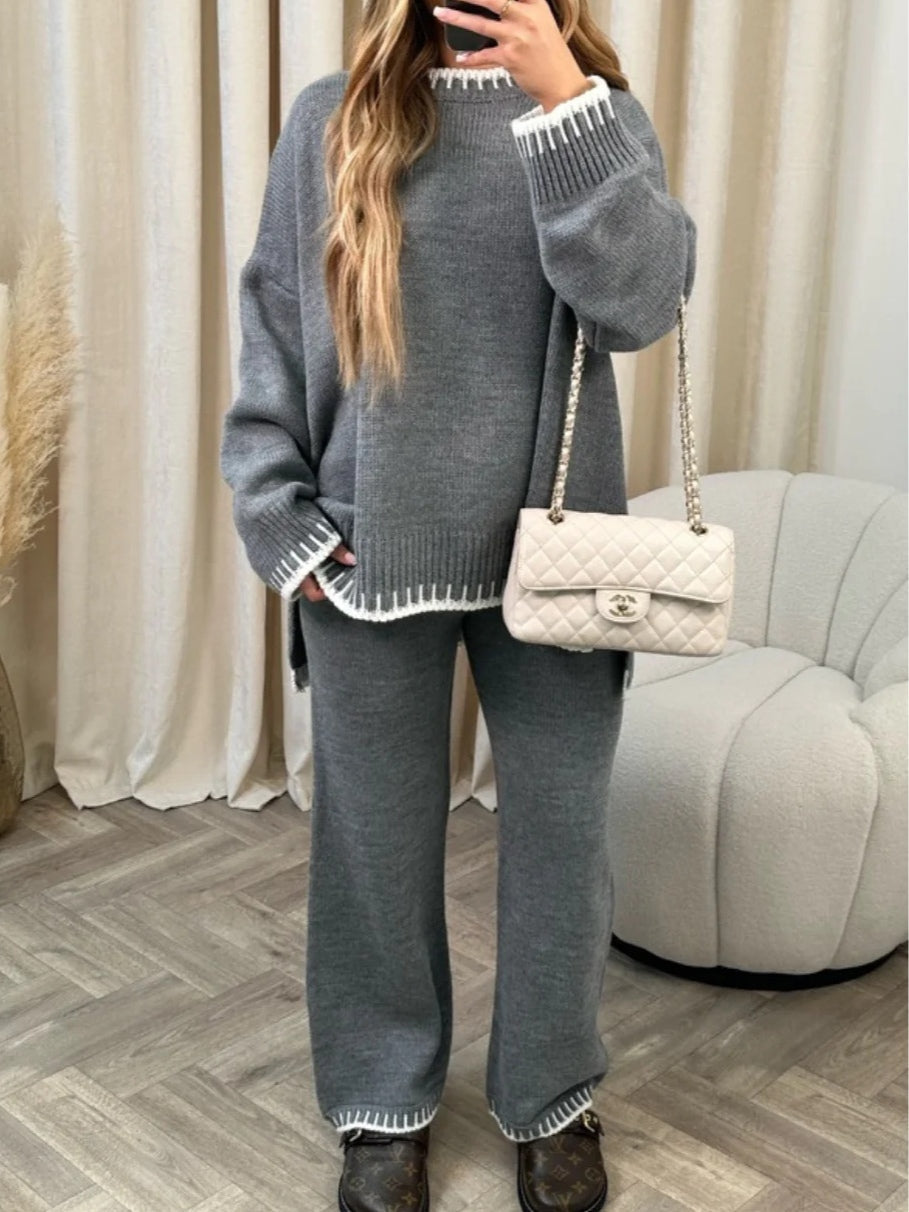 Tahlia | Color-Blocked Ribbed Sweat Set with Crew Neck for Women