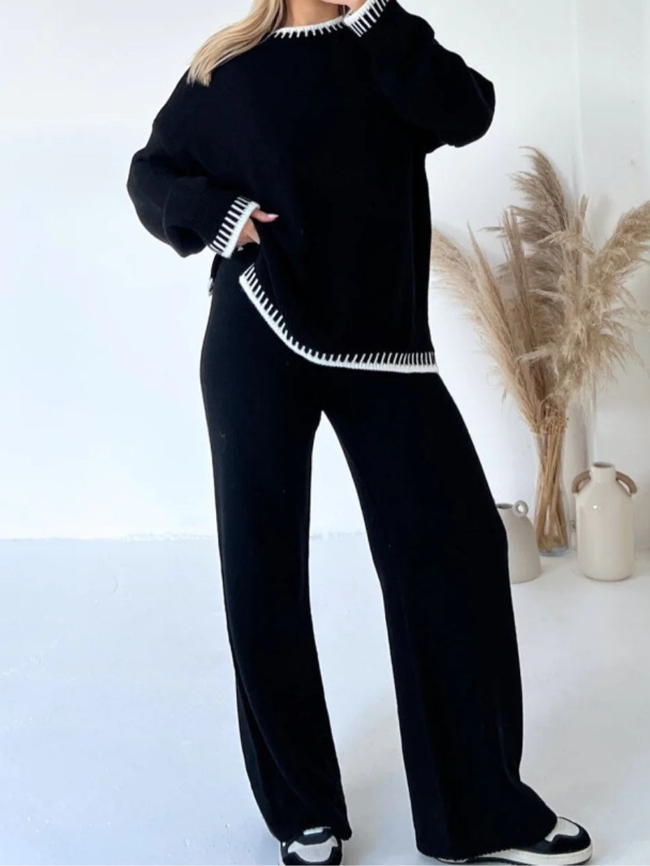 Tahlia | Color-Blocked Ribbed Sweat Set with Crew Neck for Women