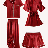Erin | 4-Piece Satin Pajamas Set with Robe for Women