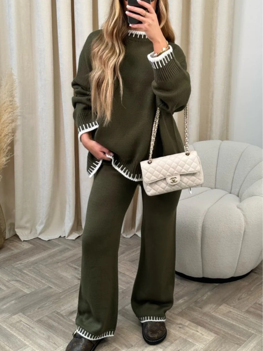 Tahlia | Color-Blocked Ribbed Sweat Set with Crew Neck for Women