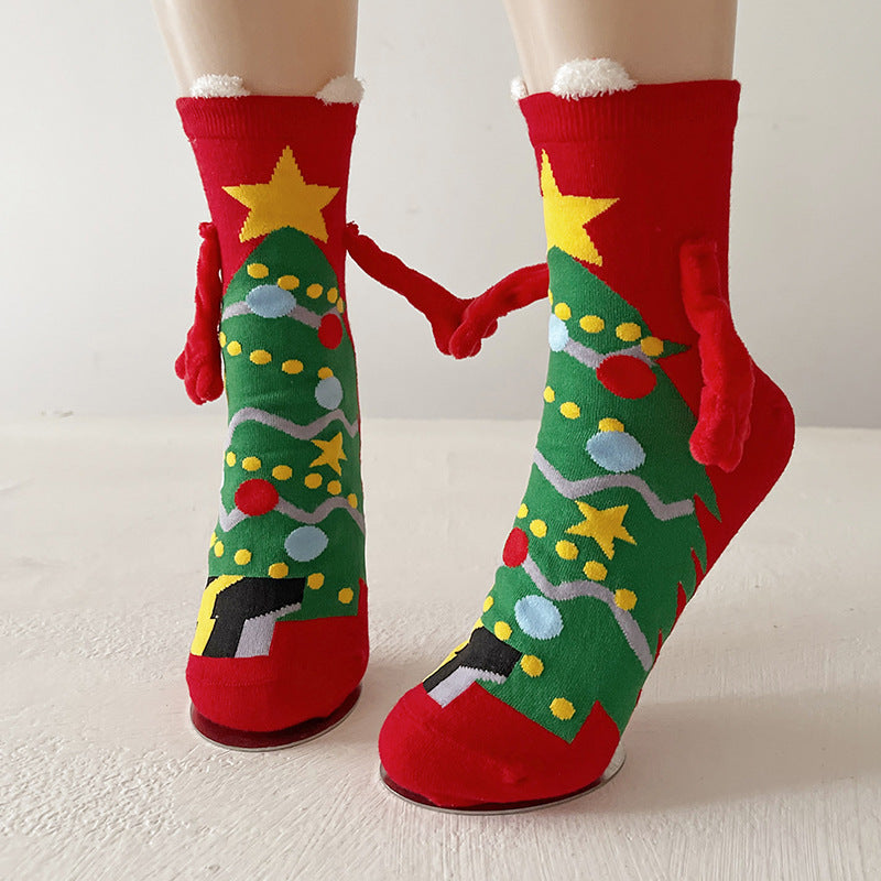 Doreen | Magnetic Hand-Holding Christmas Sock with Red Heel
