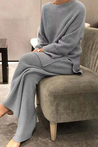 Evelin | Ribbed Crew Neck Sweat Set for Women