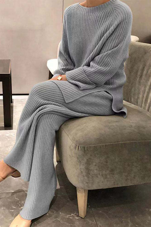 Evelin | Ribbed Crew Neck Sweat Set for Women