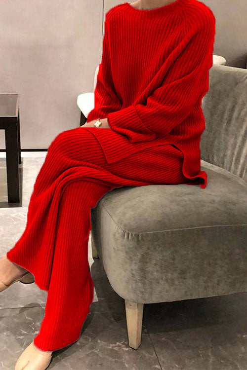 Evelin | Ribbed Crew Neck Sweat Set for Women