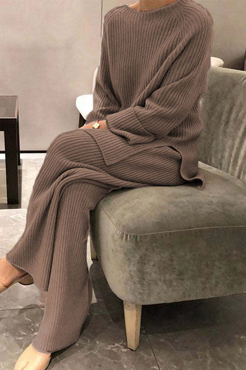 Evelin | Ribbed Crew Neck Sweat Set for Women