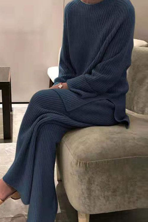 Evelin | Ribbed Crew Neck Sweat Set for Women