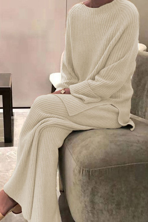 Evelin | Ribbed Crew Neck Sweat Set for Women
