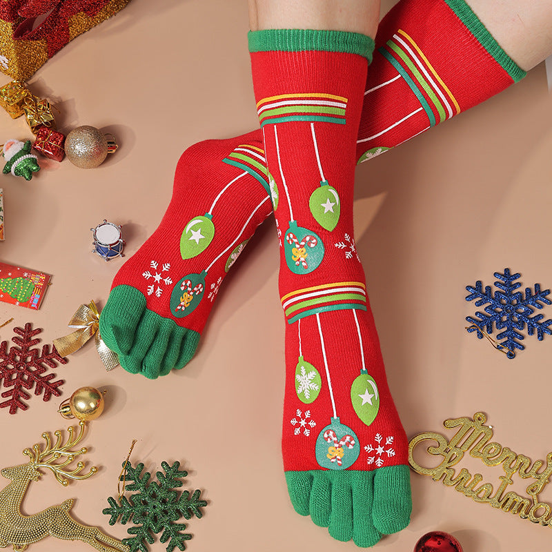 Noelle | Christmas Sock Five-Toe Design with Contrast Cuff