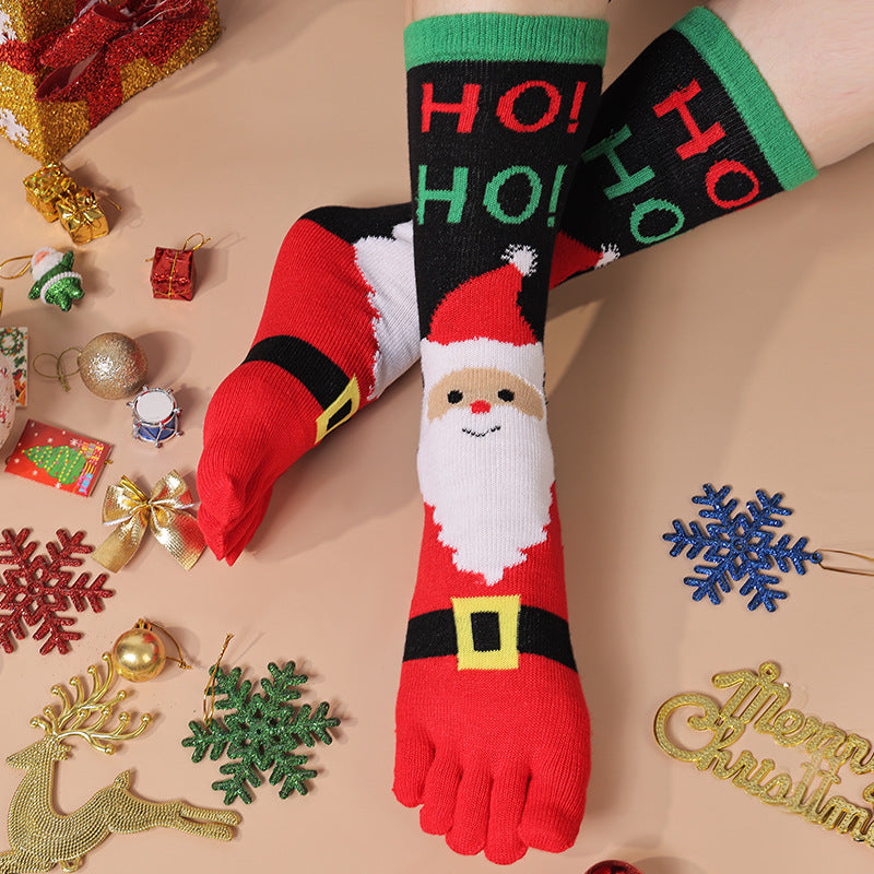 Noelle | Christmas Sock Five-Toe Design with Contrast Cuff