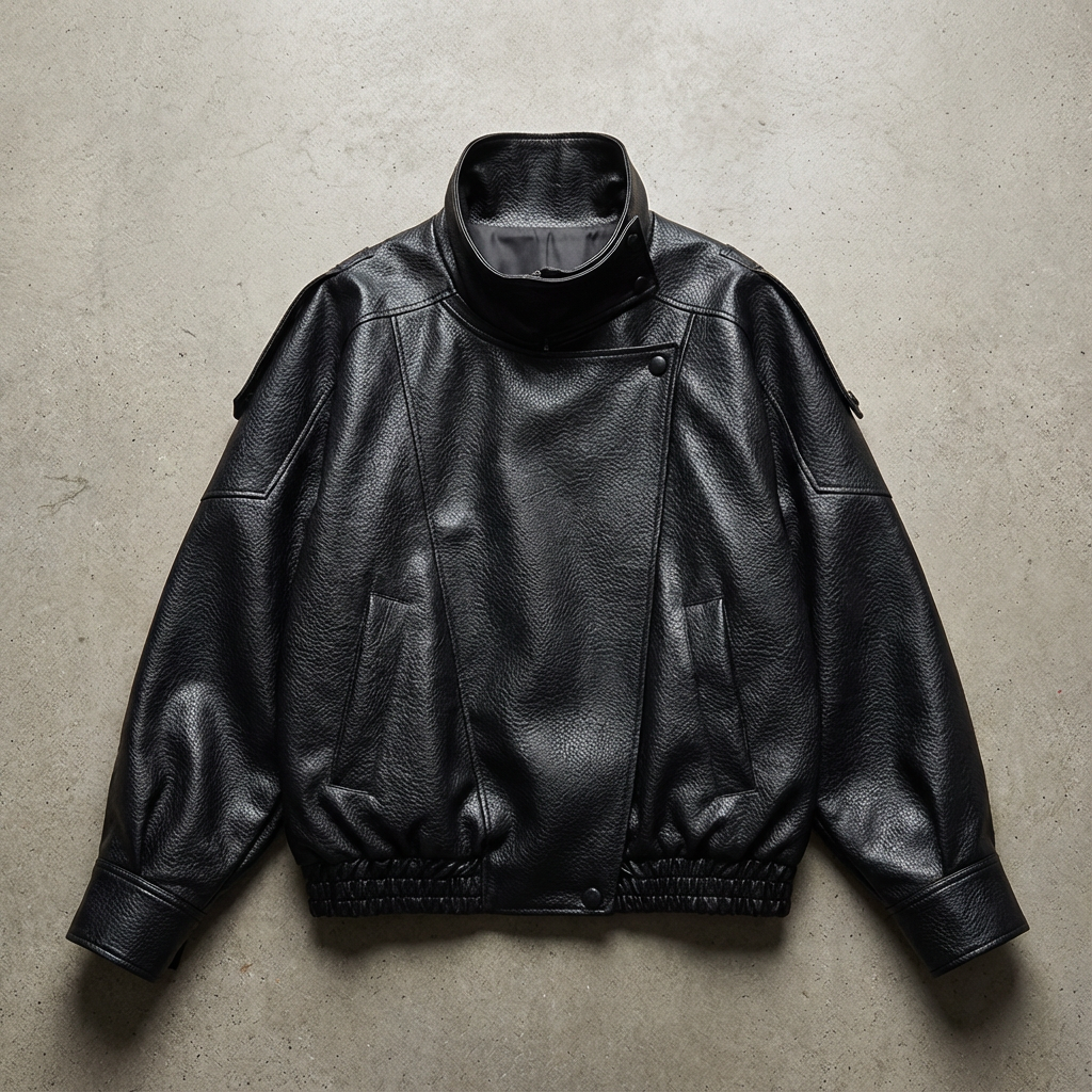 Dorianne | Notch Lapel Longline Leather Jacket for Women