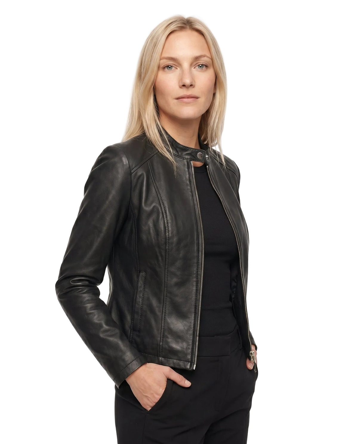 Thessaly | Notch Lapel Leather Jacket for Women