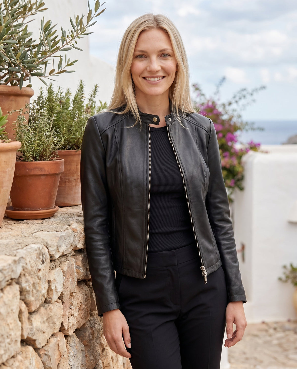 Thessaly | Notch Lapel Leather Jacket for Women