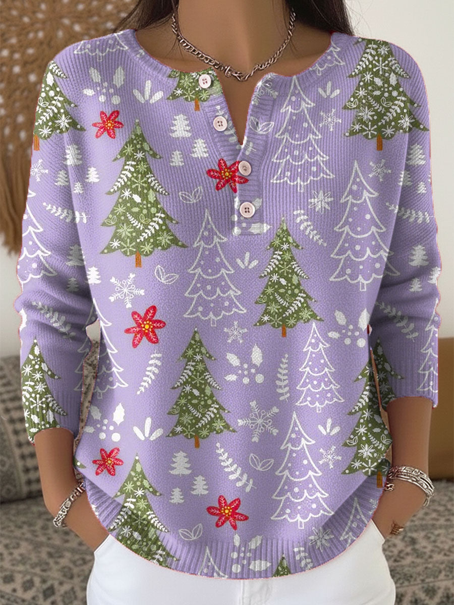 Naima | Christmas Sweater with Floral Print Button Collar