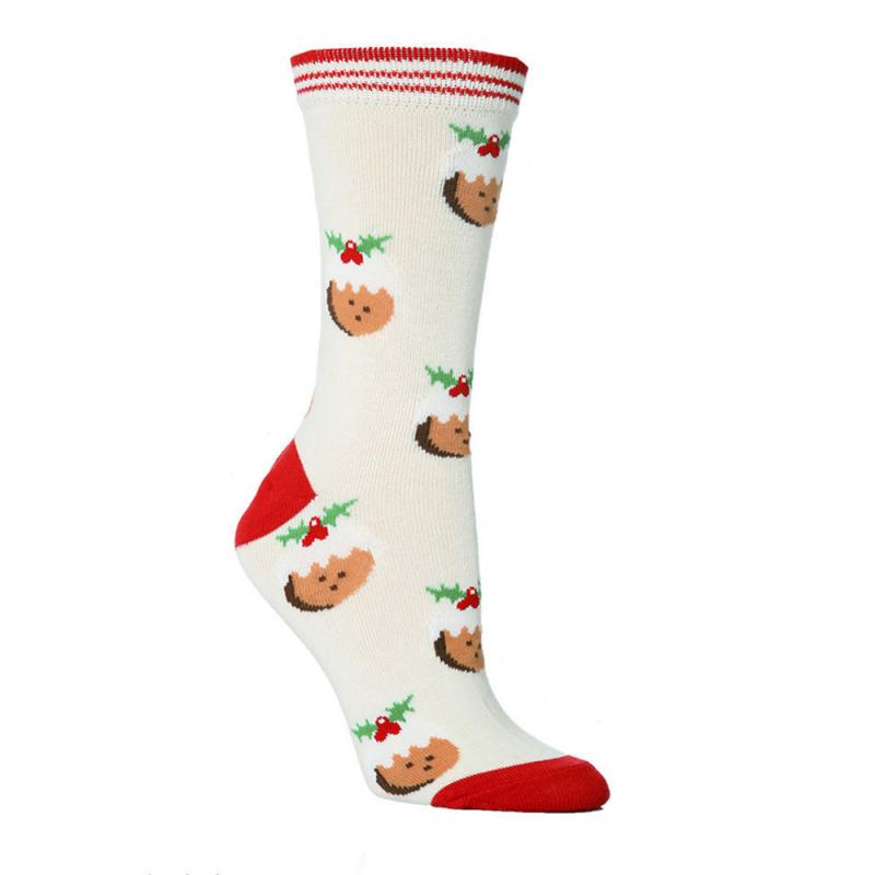 Ada | Striped Cuff Christmas Sock with Reindeer Print for Women