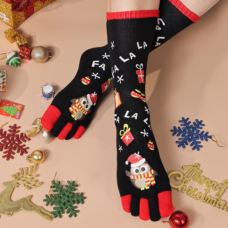 Noelle | Christmas Sock Five-Toe Design with Contrast Cuff