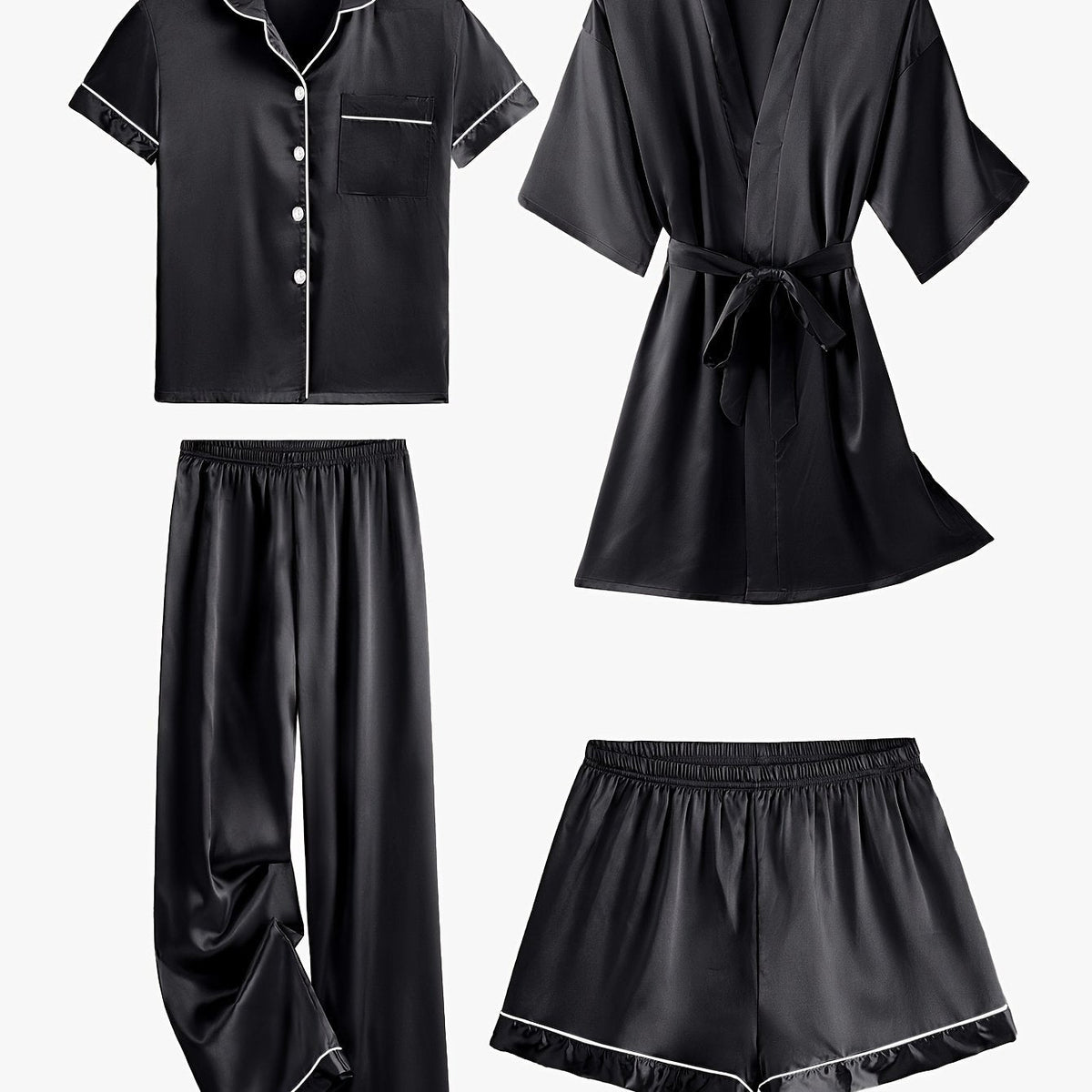 Erin | 4-Piece Satin Pajamas Set with Robe for Women