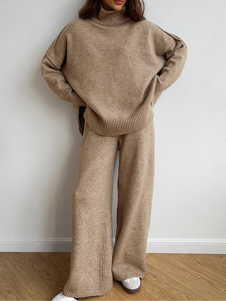 Yolette | Ribbed Knit Sweat Set with Wide Leg Pants for Women