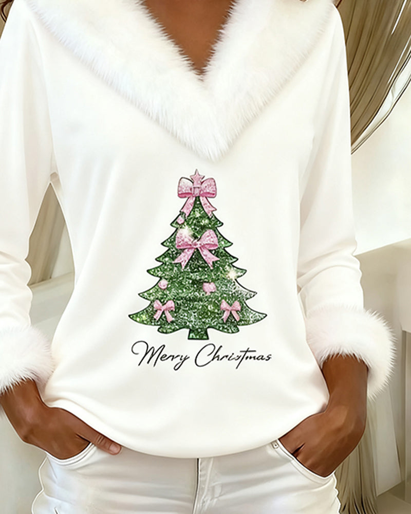 Margit | V-Neck Christmas Sweater with Faux Fur Trim for Women