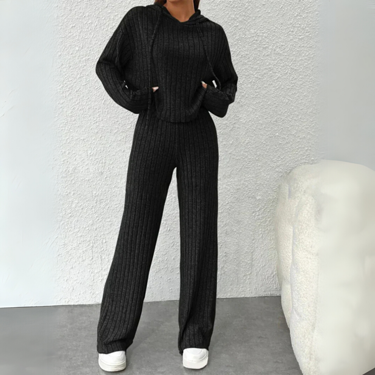Myrthe | Hooded Ribbed Sweat Set with Kangaroo Pocket for Women
