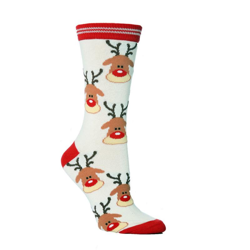 Ada | Striped Cuff Christmas Sock with Reindeer Print for Women