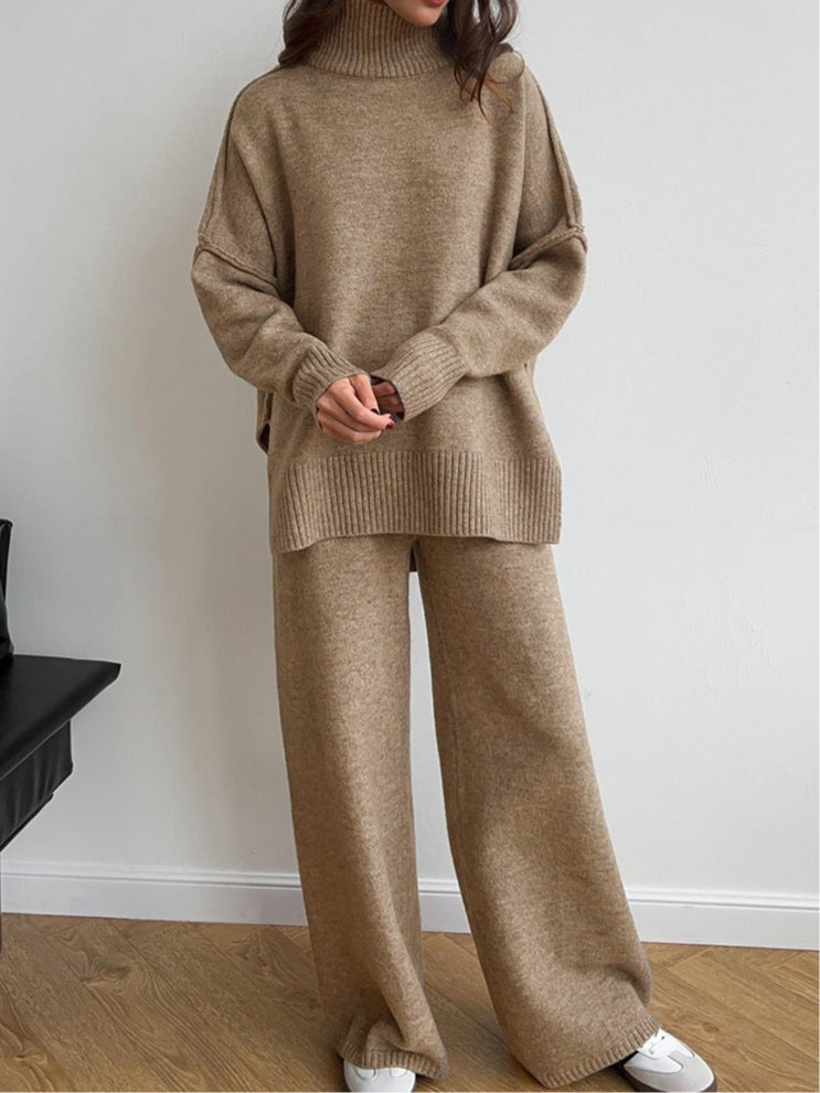 Yolette | Ribbed Knit Sweat Set with Wide Leg Pants for Women