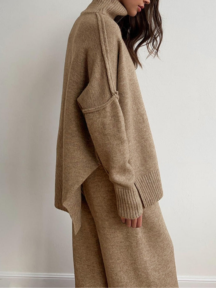 Yolette | Ribbed Knit Sweat Set with Wide Leg Pants for Women
