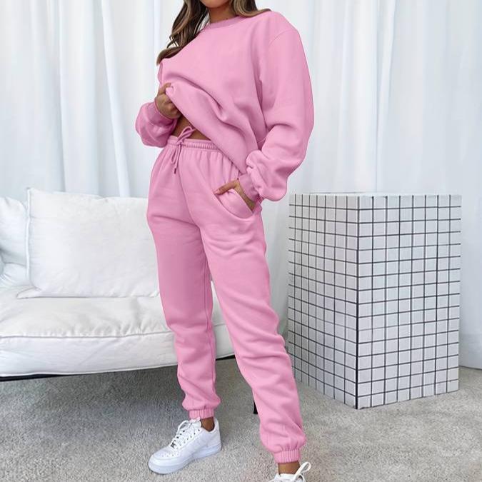 Indianna | Ribbed Crew Neck Sweat Set with Drawstring Joggers