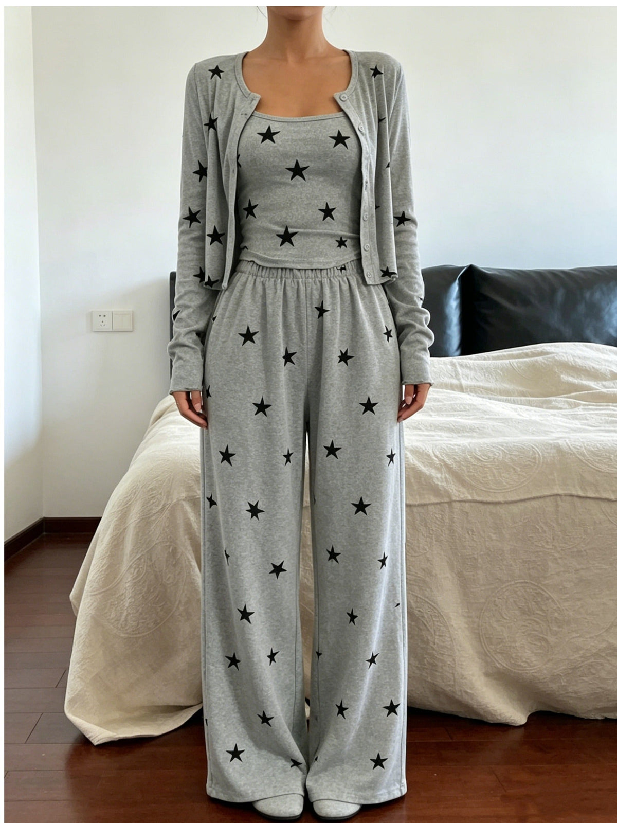 Rosalba | Star Print Three-Piece Pajamas with Cardigan
