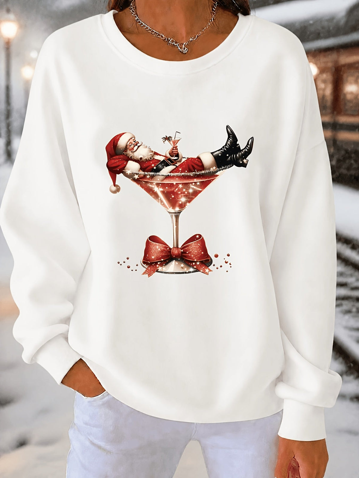 Nyvienne | Printed Christmas Sweater with Crew Neck for Women