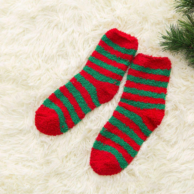 Cansu | Striped Christmas Sock with Ribbed Cuff for Women