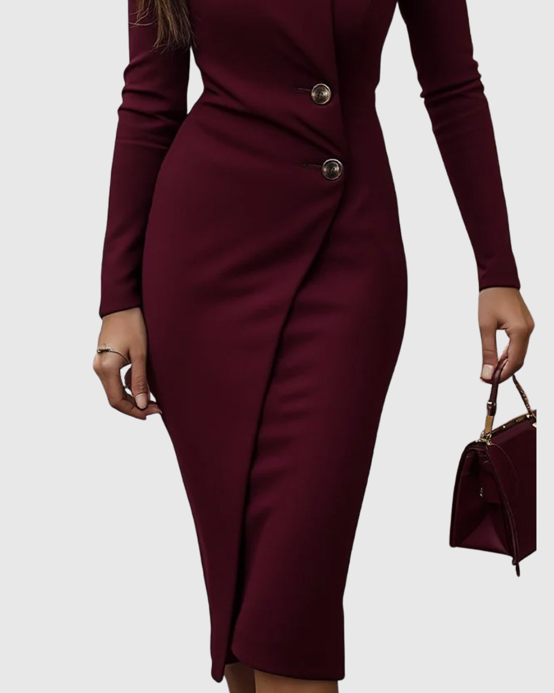 Yolanthe | Wrap-Style Long Sleeve Dress with Buttons for Women