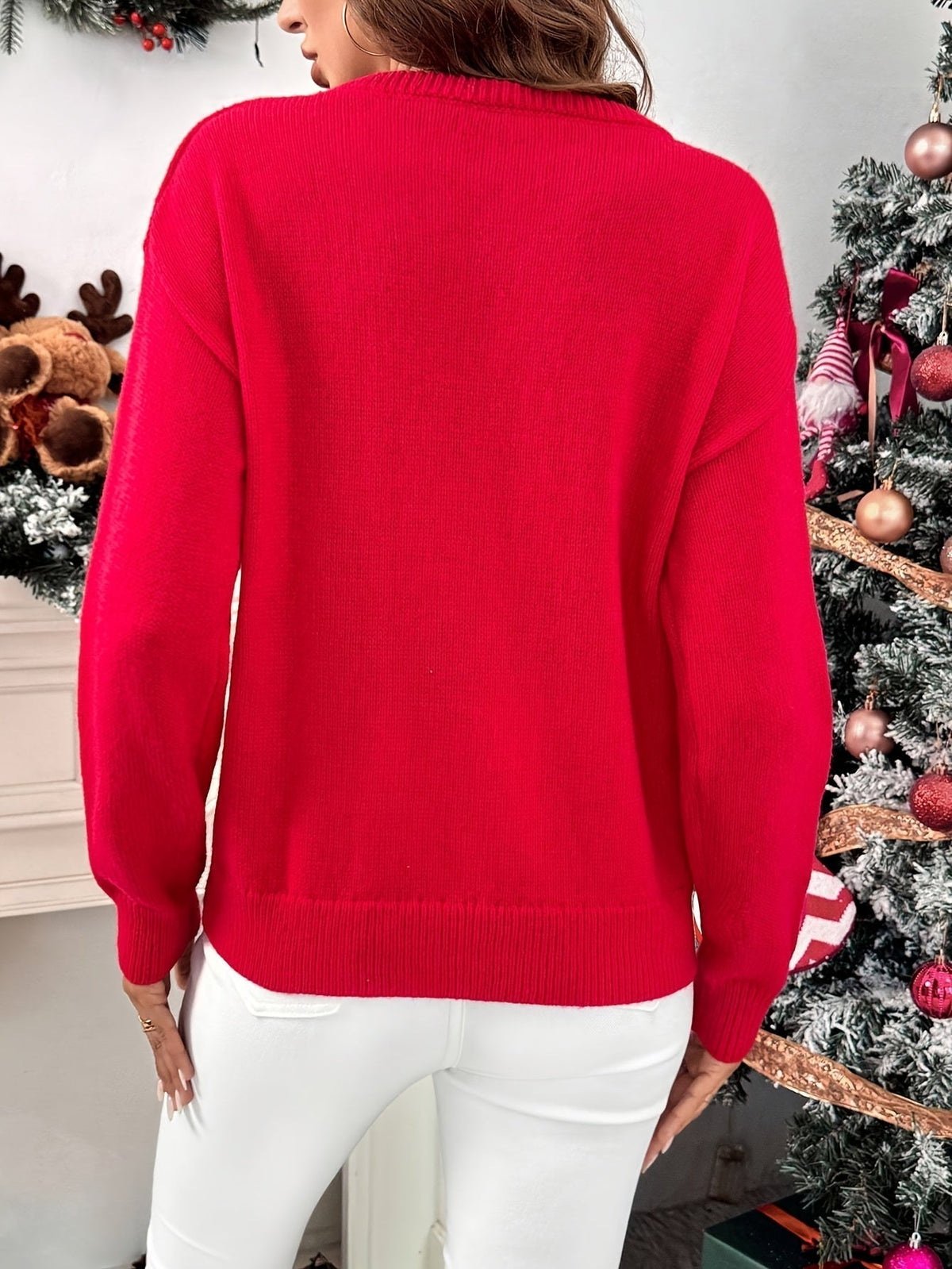 Wilma | Red Crew Neck Christmas Sweater for Women