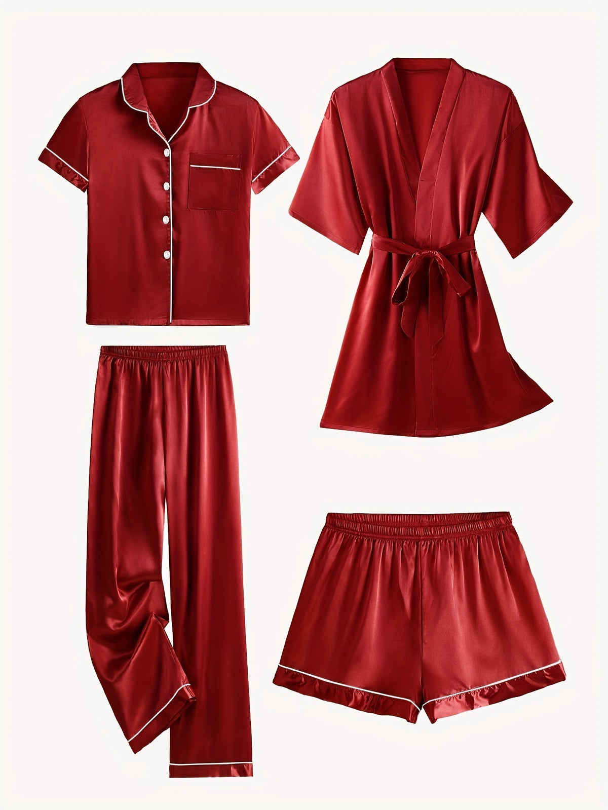 Erin | 4-Piece Satin Pajamas Set with Robe for Women