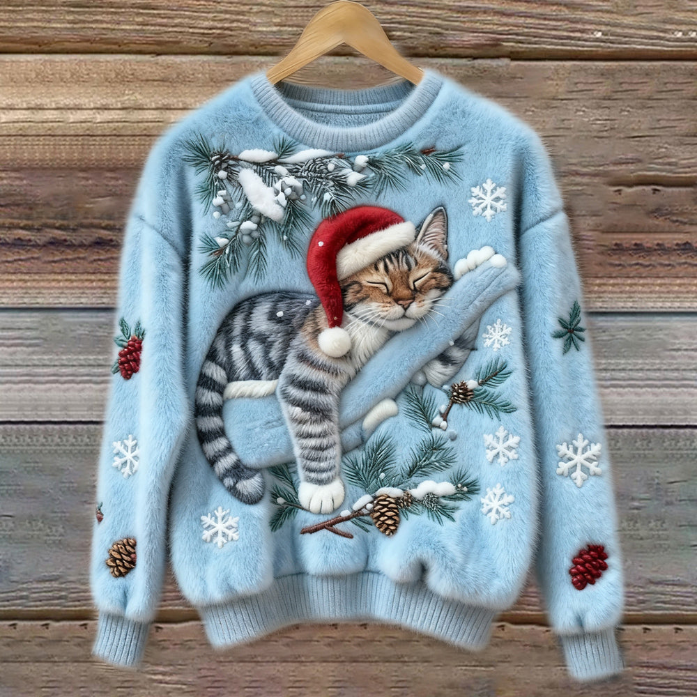 Otje | Christmas Sweater for Women with Cat Print Crew Neck