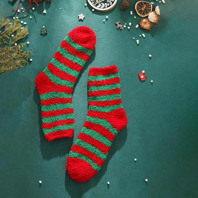 Cansu | Striped Christmas Sock with Ribbed Cuff for Women