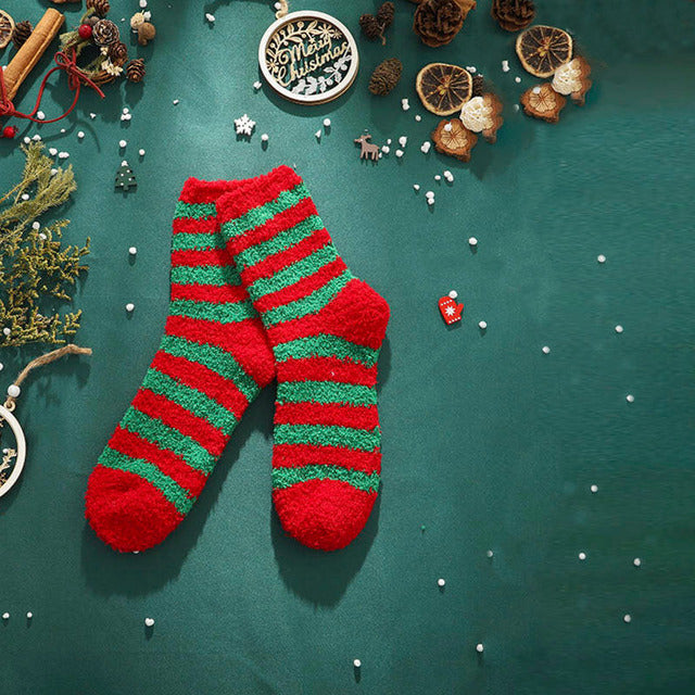 Cansu | Striped Christmas Sock with Ribbed Cuff for Women