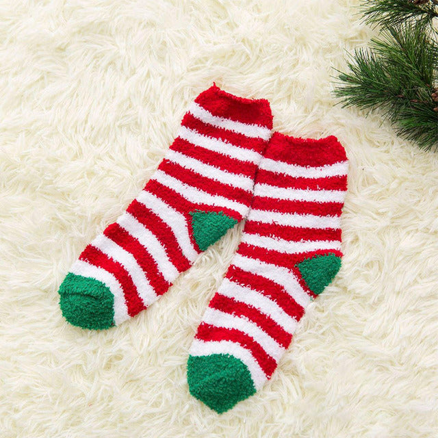 Cansu | Striped Christmas Sock with Ribbed Cuff for Women