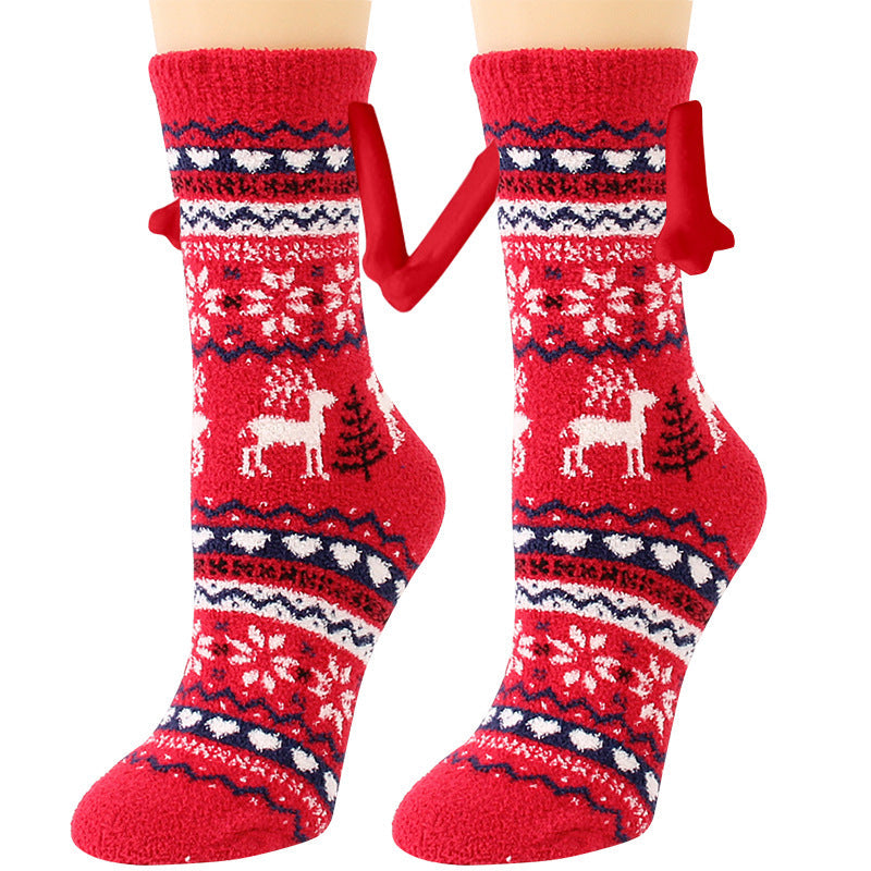 Holly | Red Santa Magnetic Christmas Sock Pair for Couples