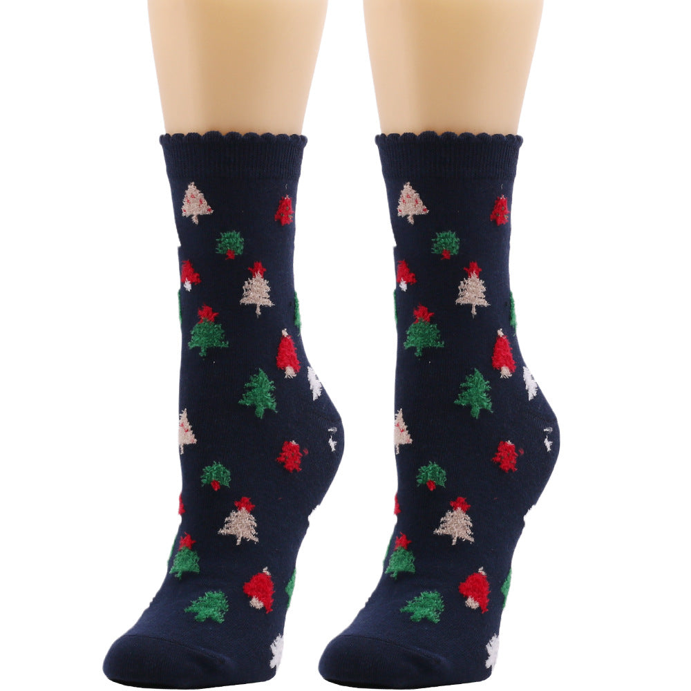 Ulrika | Navy Santa Print Christmas Sock Pair for Women