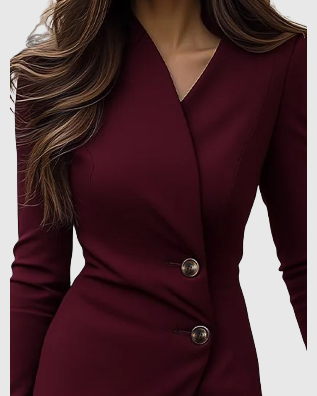Yolanthe | Wrap-Style Long Sleeve Dress with Buttons for Women