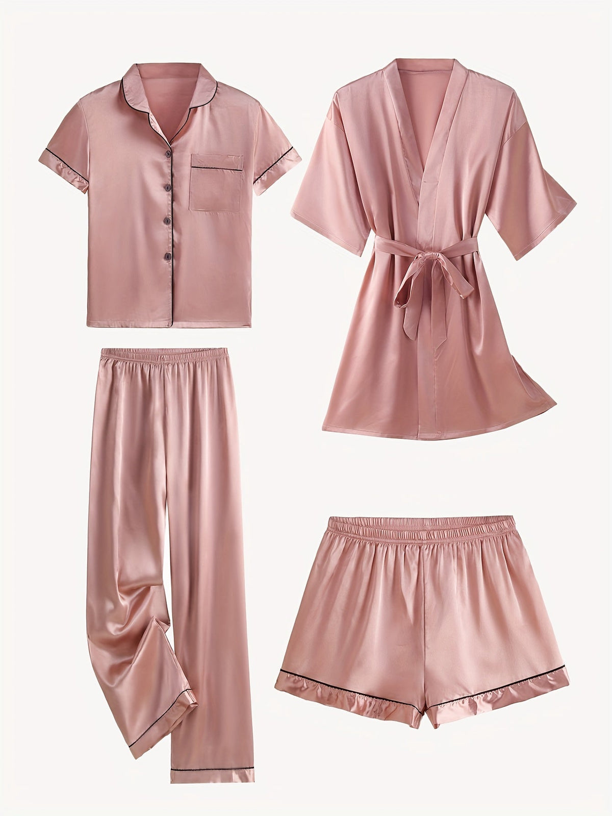 Erin | 4-Piece Satin Pajamas Set with Robe for Women