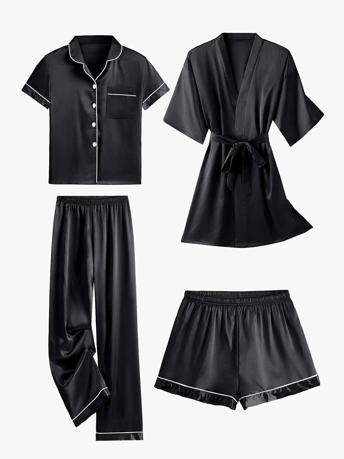 Erin | 4-Piece Satin Pajamas Set with Robe for Women