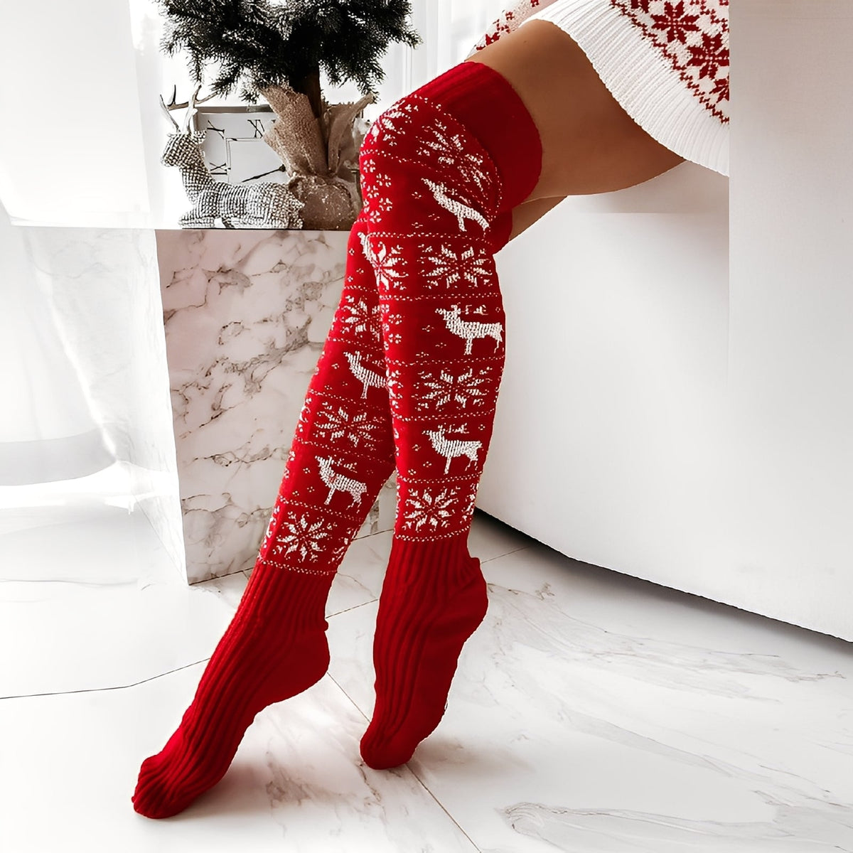 Alette | Christmas Sock with Reindeer and Snowflake Print