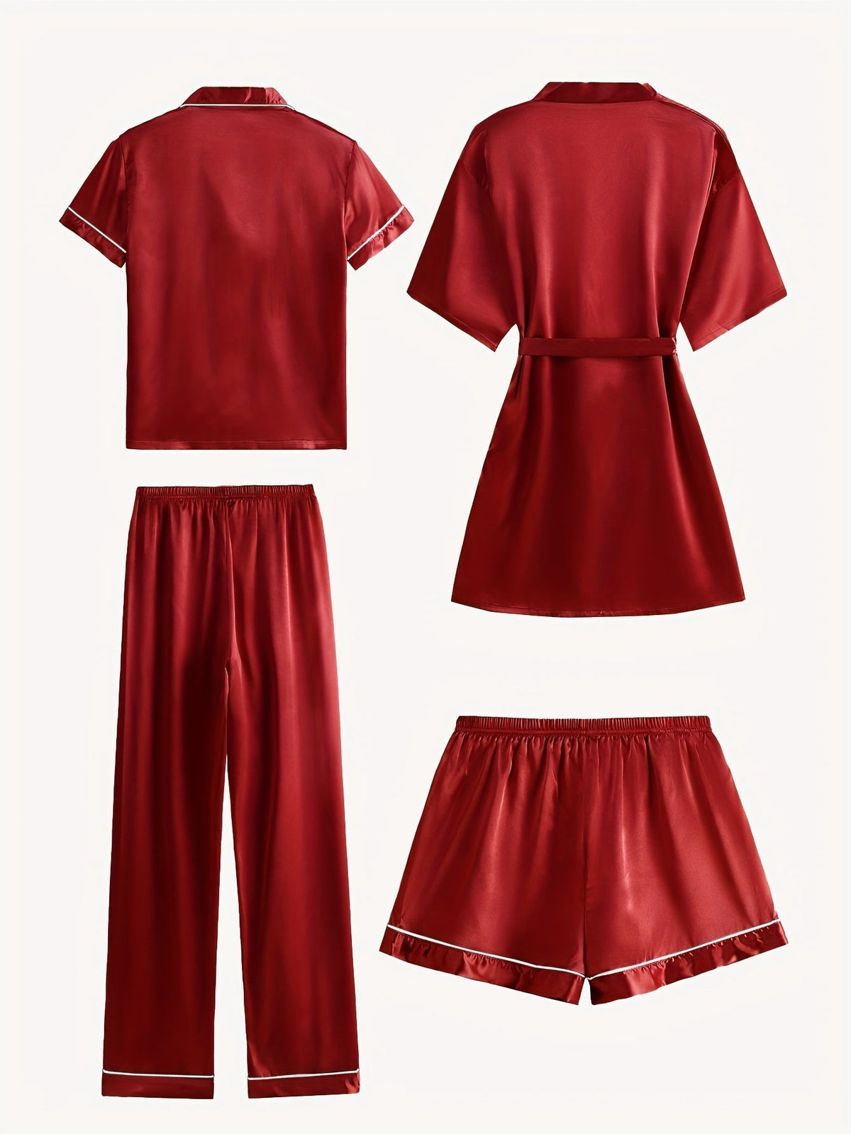 Erin | 4-Piece Satin Pajamas Set with Robe for Women