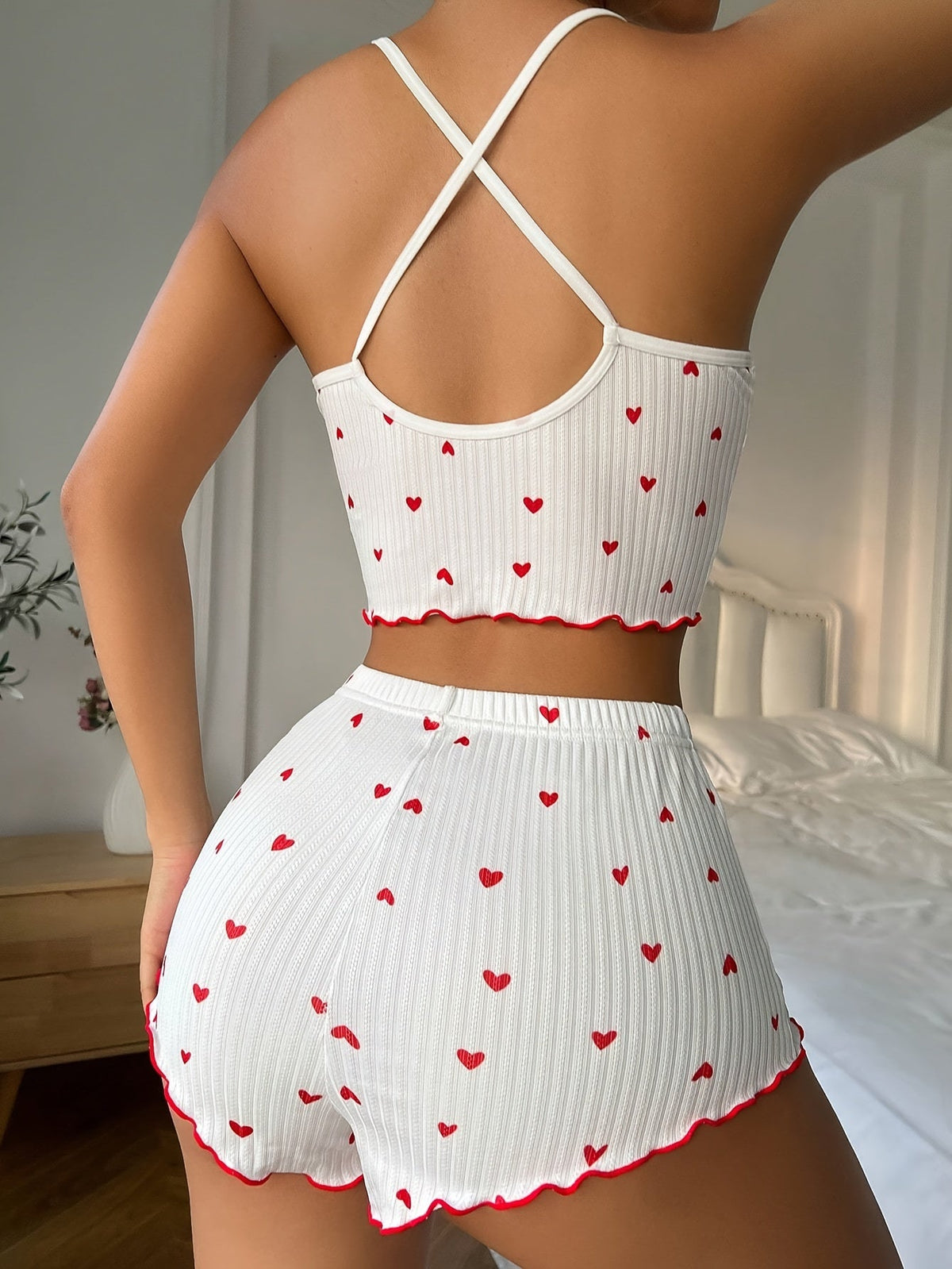 Agathe | Heart Print Ruffle Trim Pajamas for Women