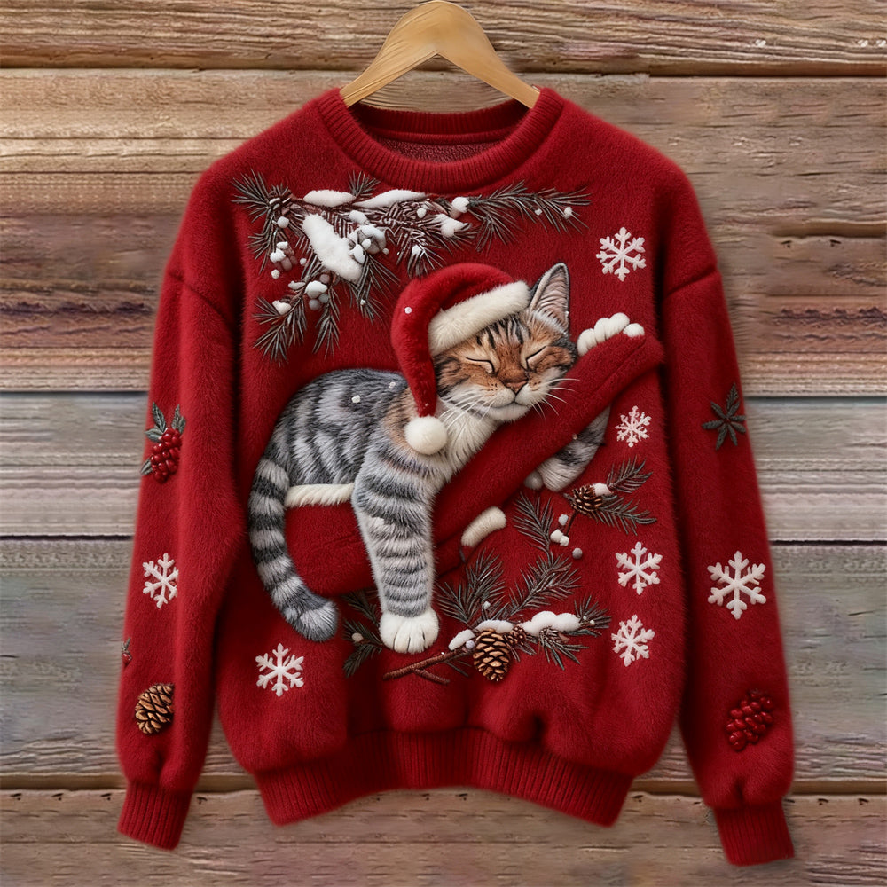 Otje | Christmas Sweater for Women with Cat Print Crew Neck
